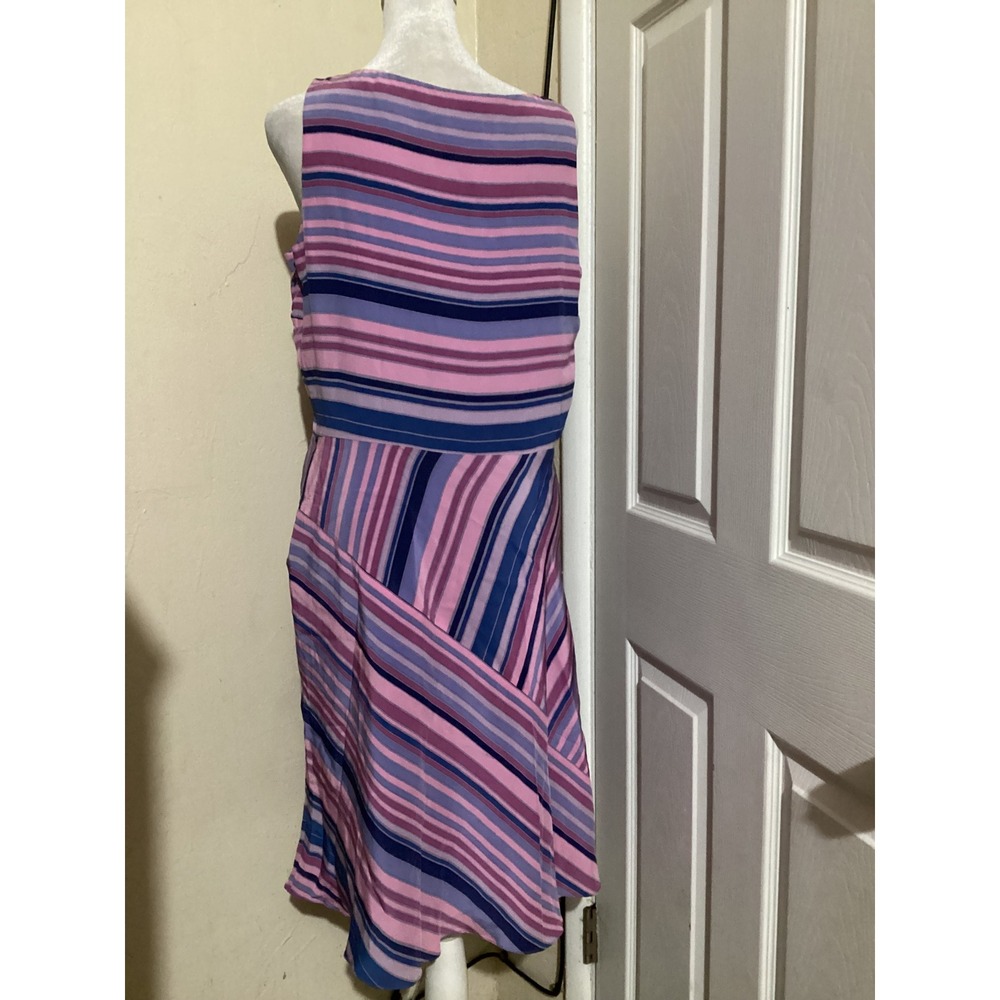 MAGGY LONDON Silk Striped Midi Dress Pink Purple Blue Sleeveless Size 10 - Picture 4 of 5